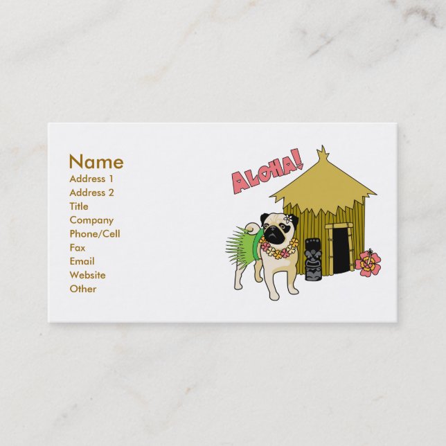 Aloha!  Hawaiian Pug Business Cards-customisable Business Card (Front)