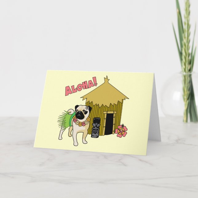Aloha! Hawaiian Pug Greeting Cards (Front)