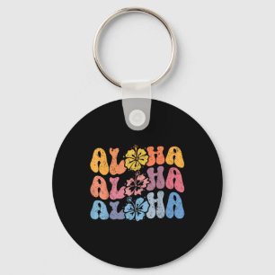 Aloha Hawaiian Summer Vacation Shaka Hibiscus Kids Key Ring
