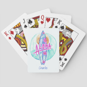 Aloha Hawaiian Surfer custom name playing cards
