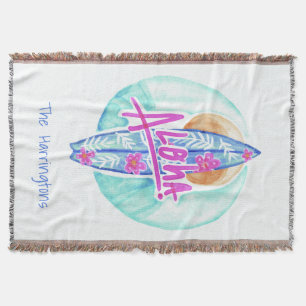 Aloha Hawaiian Surfer custom name throw blanket