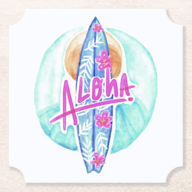 Aloha Hawaiian Surfer paper coasters (Front)