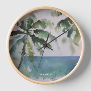 Aloha Hawaiian Watercolor Clock
