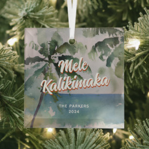 Aloha Hawaiian Watercolor Glass Tree Decoration