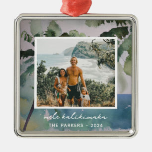 Aloha Hawaiian Watercolor Metal Ornament