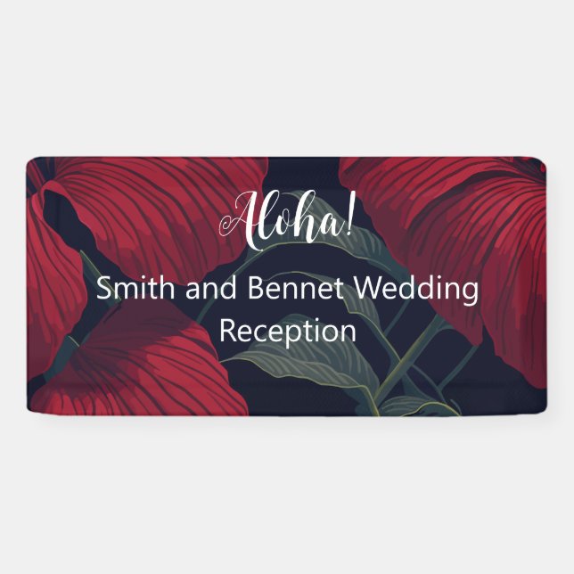 Aloha Hawaiian Wedding Red Hibiscus Banner (Horizontal)