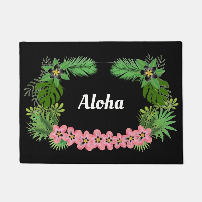Aloha Hawaiian Welcome Tropical Flowers Design Doormat (Front)