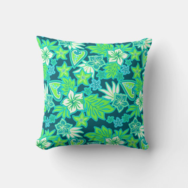 Aloha Heart Hawaiian Hibiscus Tropical Cushion (Front)