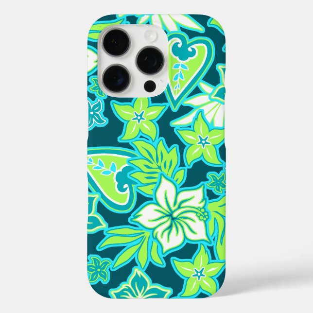 Aloha Heart Hawaiian Hibiscus Tropical Teal Case-Mate iPhone Case (Back)