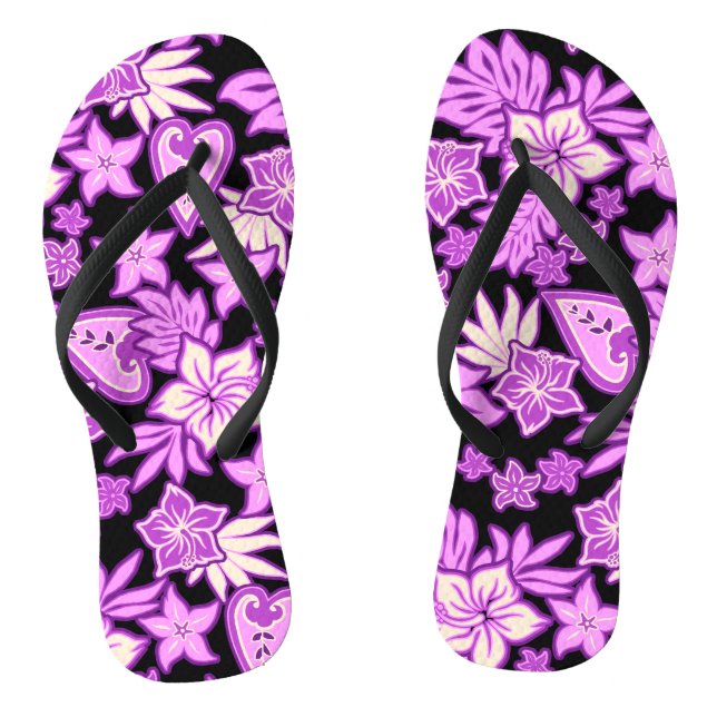 Aloha Heart Hawaiian Hibiscus Tropical Thongs (Footbed)