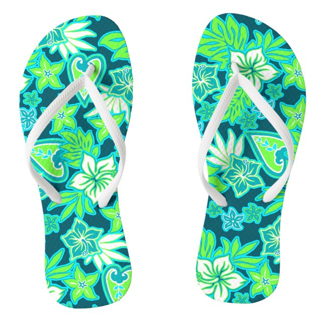 Aloha Heart Hawaiian Hibiscus Tropical Thongs (Footbed)