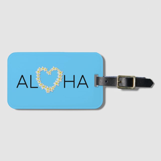 Aloha Heart Plumeria Luggage Tag (Front Horizontal)