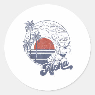 Aloha Hello Summer Vacation Hawaii Beach Family Ma Classic Round Sticker
