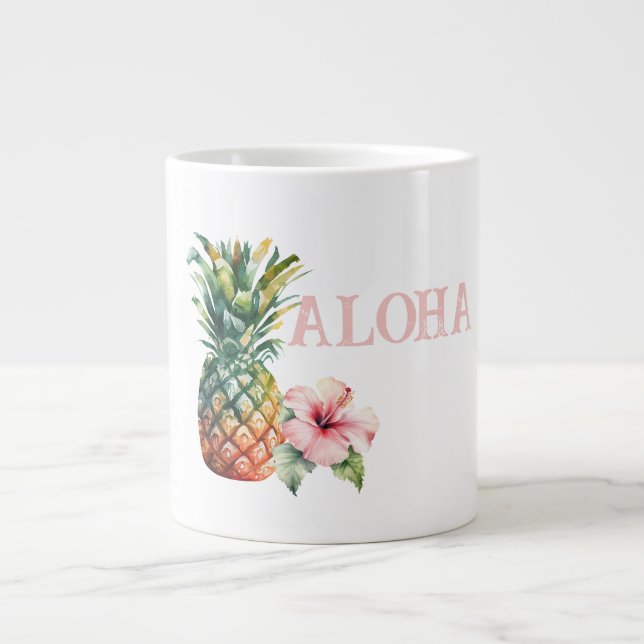 Aloha Hibiscus Flower Pineapple Large Coffee Mug (Front)