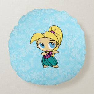Aloha Honeys Blonde Hula Girl Hawaiian Hibiscus Round Cushion