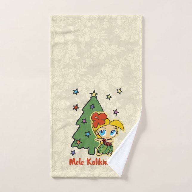 Aloha Honeys Christmas Blonde Hula Girl Hibiscus Hand Towel (Hand Towel)