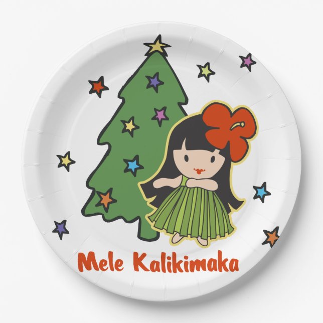 Aloha Honeys Christmas Hawaiian Hula Girl Paper Plate (Front)