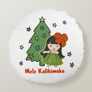 Aloha Honeys Christmas Hawaiian Hula Girl Round Cushion