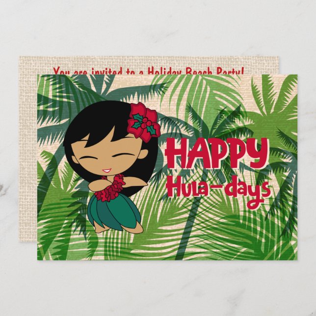  Aloha Honeys Christmas Holiday Hula Girl Palms Invitation (Front/Back)