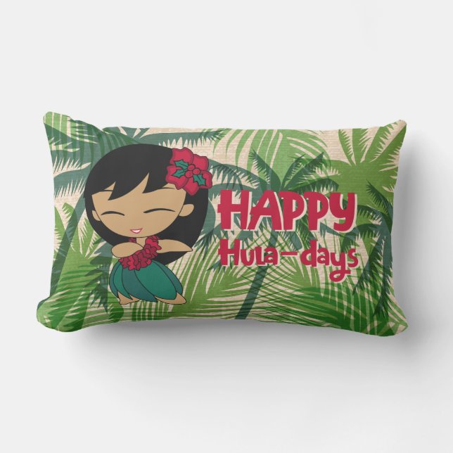 Aloha Honeys Christmas Holiday Hula Girl Palms Lumbar Cushion (Front)