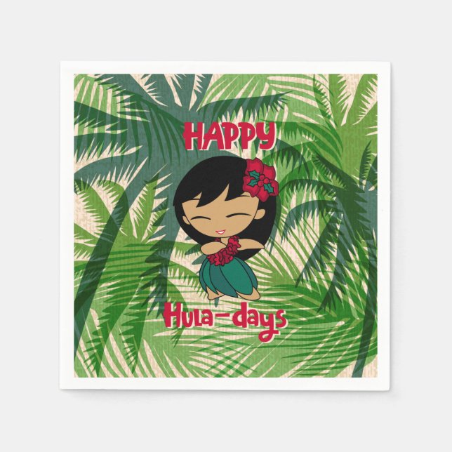 Aloha Honeys Christmas Holiday Hula Girl Palms Napkin (Front)