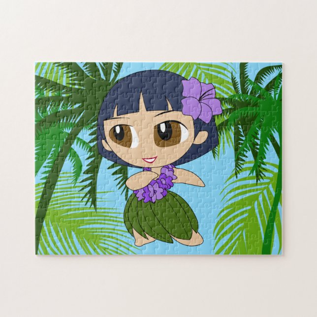 Aloha Honeys Hawaiian Blue Hair Hula Girl Jigsaw Puzzle (Horizontal)