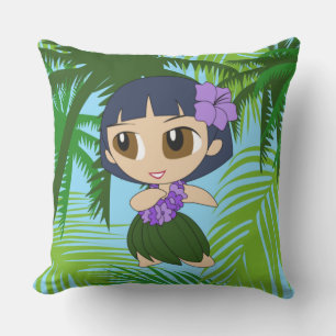 Aloha Honeys Hawaiian Blue Hula Girl Reversible Cushion
