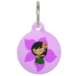 Aloha Honeys Hawaiian Hula Girl Hibiscus Pet Tag