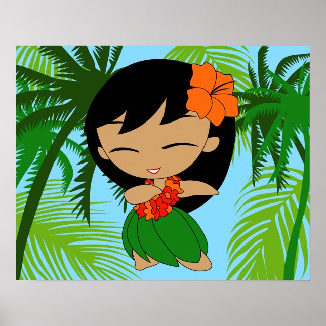 Aloha Honeys Hawaiian Orange Hibiscus Hula Girl Poster (Front)