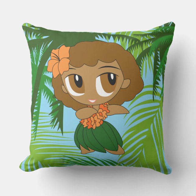 Aloha Honeys Hawaiian Orange Hula Girl Reversible Cushion (Front)