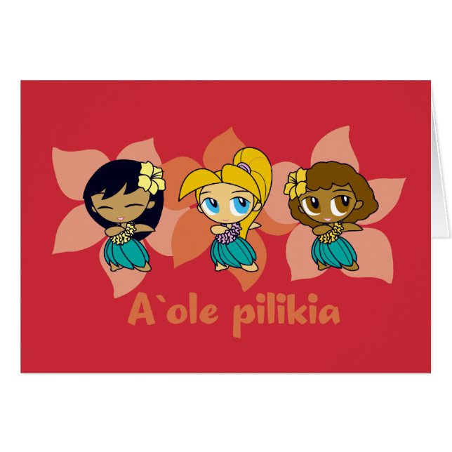 "Aloha Honeys " hula girls cards in Red (Front Horizontal)