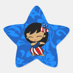 Aloha Honeys Patriotic Hula Girl Star Stickers