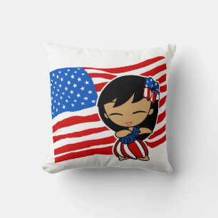 Aloha Honeys USA Flag Hula Girl Decorative Pillows