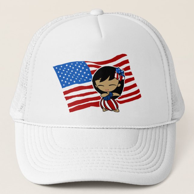 Aloha Honeys USA Flag Hula Girl Hats (Front)