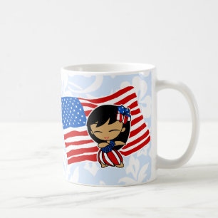Aloha Honeys USA Flag Hula Girl Mugs
