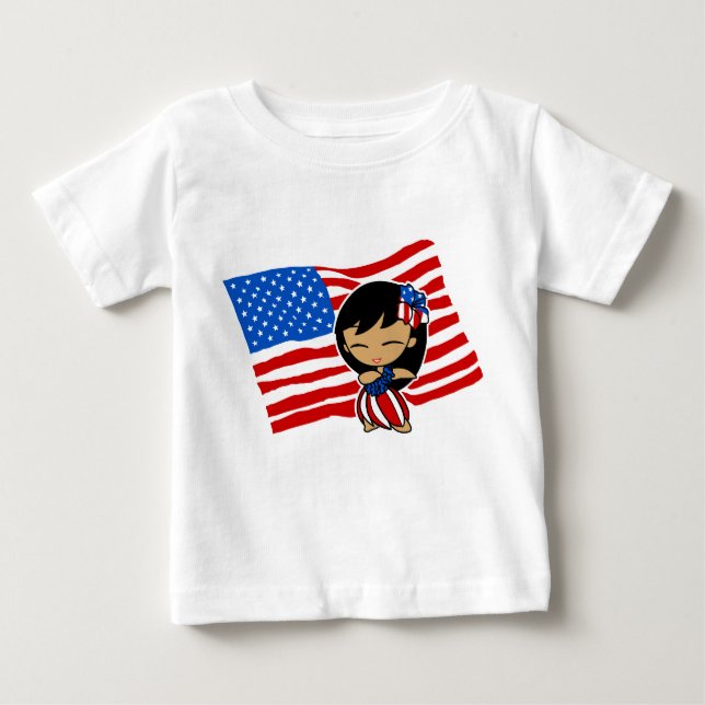 Aloha Honeys USA Flag Hula Girl T-shirts (Front)