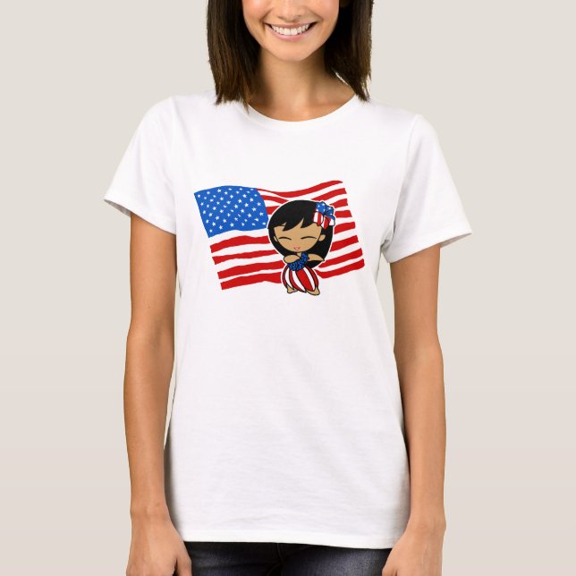 Aloha Honeys USA Flag Hula Girl T-shirts (Front)