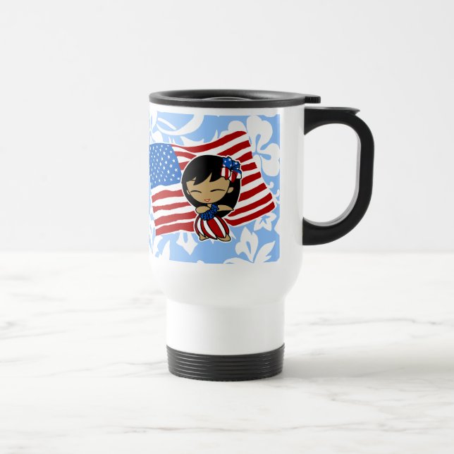 Aloha Honeys USA Flag Hula Girl Travel Mugs (Right)