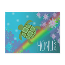Aloha Honu Beautiful Sea Turtle Rainbow and Flower