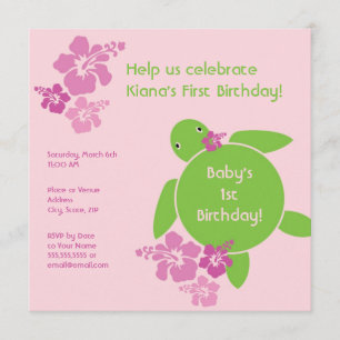 Aloha Honu First Birthday Invitation - Pink
