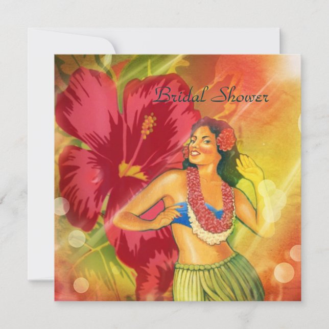 Aloha Hula Girl hawaii retro beach bridal shower Invitation (Front)