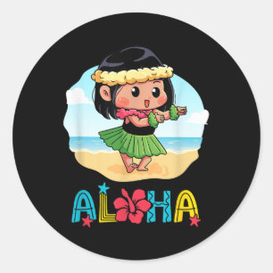 Aloha Hula Hawaiian Cute Girl Dancer Summer Beach Classic Round Sticker