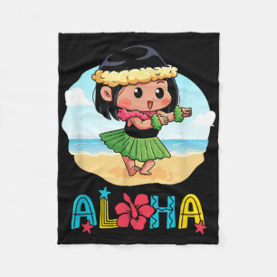 Aloha Hula Hawaiian Cute Girl Dancer Summer Beach Fleece Blanket