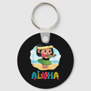 Aloha Hula Hawaiian Cute Girl Dancer Summer Beach Key Ring