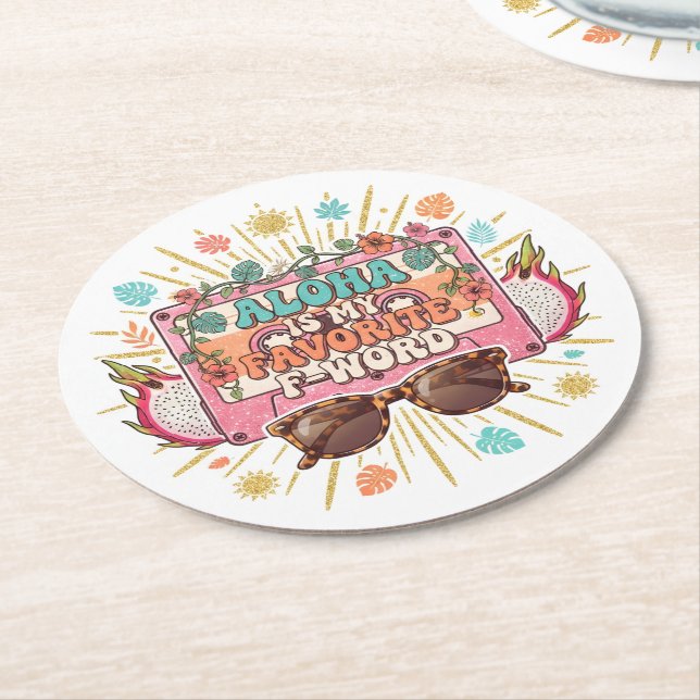 Aloha Is My Favourite F-Word Round Paper Coaster (Angled)
