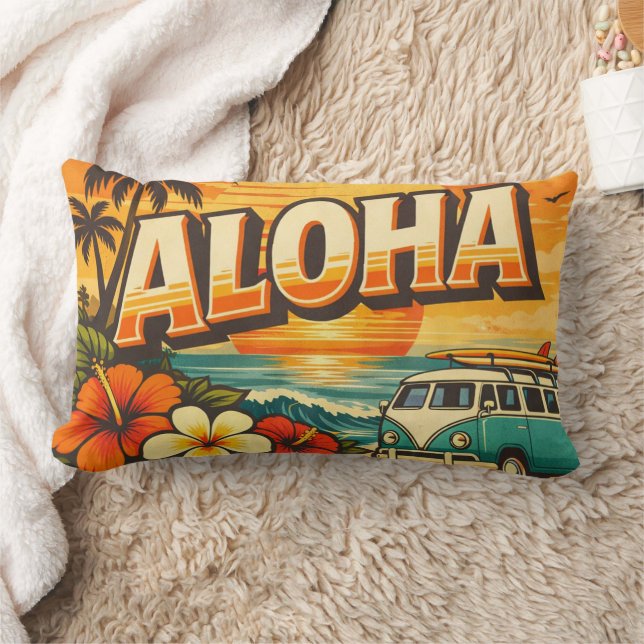 Aloha Island Vibes Sunset Scene Lumbar Cushion (Blanket)