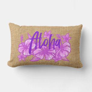 Aloha Kakahiaka Hawaiian Hibiscus Faux Grass Cloth Lumbar Cushion