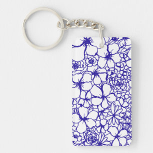 Aloha Keychain with Blue Mini Mosaic Flowers