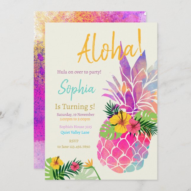 Aloha Kids Birthday Invitation (Front/Back)