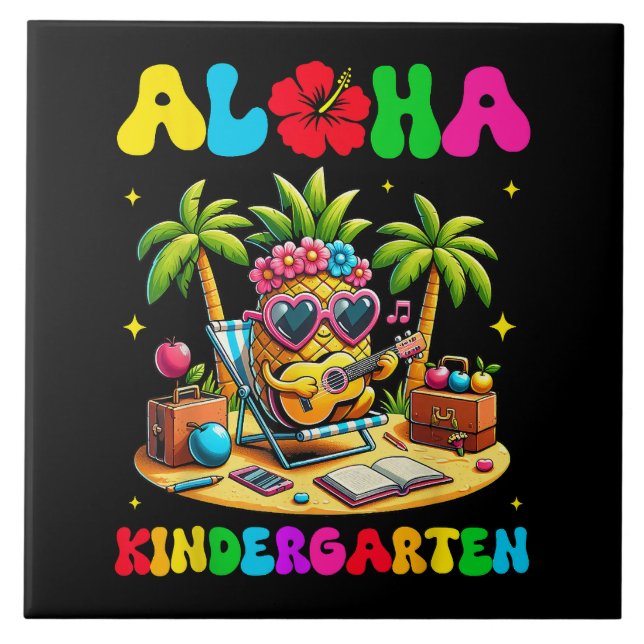 Aloha Kindergarten Pineapple Hawaii Back to School Ceramic Tile (Front)